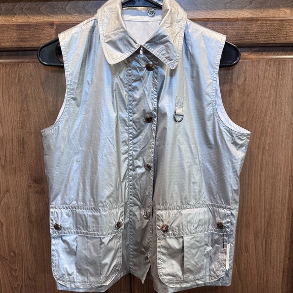 Ralph Lauren Womens PM White Silver Metallic Reversible Vest Snaps‎ $189 NWOT - Picture 2 of 12